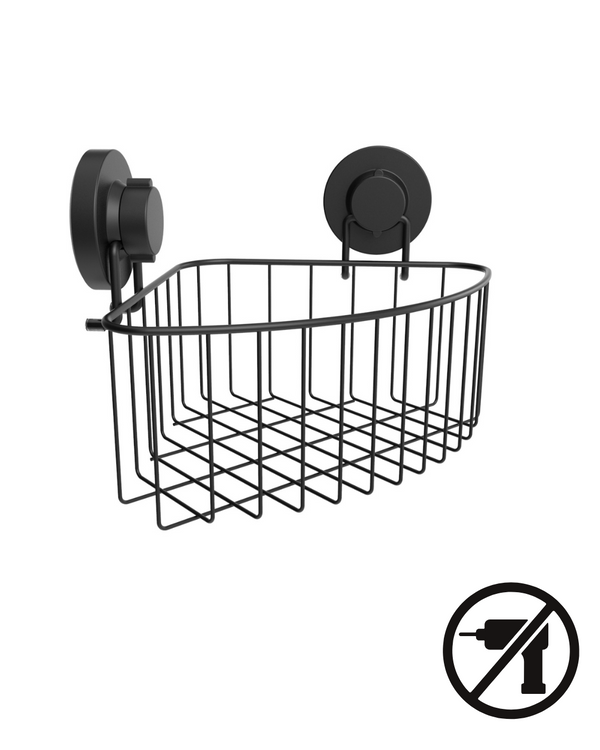 סל תלייה פינתי שחור לאמבטיה עם וואקום